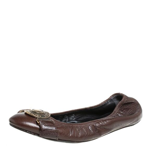 Burberry Brown Leather Embellished Ballet Flats Size 39 - Picture 1 of 4